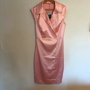 Pink Satin Midi Dress Mooyius Size M Sleeveless Blazer Style Elegant Romantic